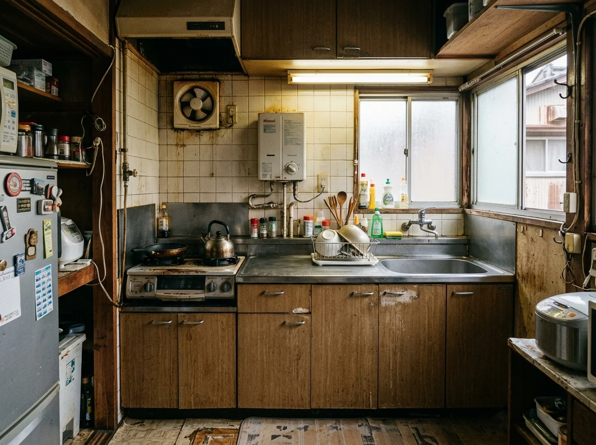 京都市左京区 老朽化した壁付けキッチンの施工前写真